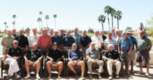 Members of the Men’s IronOaks Nine Hole Golf Association, the Niners, gather on the patio of the Oakwood clubhouse after enjoying a fantastic lunch (photo by league photographer Bruce McCorkle).