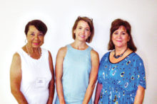 Rebecca Garrett, center, flanked by Garden Club members Carol Harlacher and Starla Kramer after presentation on water conservation.