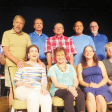 Cast of Dearly Departed - back row: Joan Berger, Chris Mank, Jim Brown, Jim Janowski, Rick Whitney, John Crawford and Ginger Henry; front row, Phyllis Novy, Sandy Ilsen, Susan Schlesinger and Andrea Hummel. Not shown: Merrie Crawford and Sandy Pallett.