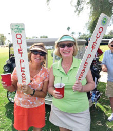 Cheryl Bunch and Mary Oester keeping things quiet on the golf course.