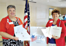 Pictured left to right are Regent Lesley Baran and Honorary Regent Barbara Hugus with a few awards.