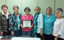 The Sun Lakes new management team and our first ever Woman of the Month winner Beth Little. From left: Judy Caniglia, Sandy Bealmear, Beth Little, Marge Shipe, Pat Vachon and Sonja Diemert