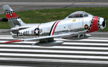 Roy Partridge will relate his experiences controlling take-offs and landings of USAF jet fighter aircraft like the F-86 Sabre Jet shown above at RAF Manston during a presentation to the Sun Lakes Aero Club Monday, February 20, at the Sun Lakes Country Club Mirror Room.