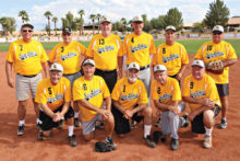 The Fall League Champions: Front row kneeling, l-r: Bob Hutchins, Mike Willits, Larry Maggert, Gary Alexander and Jim Entwhistle. Back row, l-r: Manager Jim Leckner, Ed Sowney, John Whitman, Tom Kasunic, Tim Loeffler and Tom Vitolo (Photo courtesy of Core Photography, LLC)