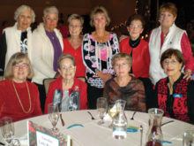 Enjoying the Lady Putters Christmas luncheon from the Tuesday Flight group are standing (left to right) Suzanne Ferrell, Monica Lovrien, Dianne Burns, Mary Bish, Jean Doerr and Nancy Grube. Seated (left to right) are Kathy Mindnich, Ilse Moore, Roseann Soczka and Lorie DeNapoli.