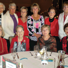Enjoying the Lady Putters Christmas luncheon from the Tuesday Flight group are standing (left to right) Suzanne Ferrell, Monica Lovrien, Dianne Burns, Mary Bish, Jean Doerr and Nancy Grube. Seated (left to right) are Kathy Mindnich, Ilse Moore, Roseann Soczka and Lorie DeNapoli.