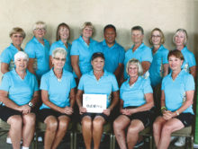 Pictured back row (left to right) Kathy Burns, B.J. Schuller, Roselyn Hoiby, Debbie Horner, our Pro Eddie Renio, Shirley Weaver, Barbara Anderson and Pat Schepp; front row Beth Ebmeier, Debra Foster, Carol Russell, Nancy Annen and Mary Dyrseth
