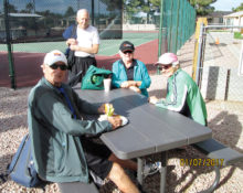 Bill Bailey, Tony Horn, Donna Holley and Lil Baily enjoying the sun and good food
