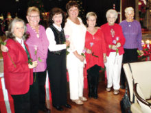 Recently the Lady Putters met for their Christmas luncheon and the flight leaders were recognized for their leadership. They are (left to right) Marcia Gaudioso and Marg Pippit, Thursday; Carol Wenger, Wednesday; Marge Duggan, Tuesday Oakwood, Dianne Burns, Tuesday; Camille Jasien, Monday; and Monica Lovrien, Tuesday. Also, prizes were awarded through raffle drawings which serves as our organization’s fundraiser for local charities.