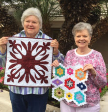 Edna Hayn and Martha Powell display the handwork that has earned them Master Quilter recognition by the Agave Quilters Guild. Both small quilts and two others will be silent auction items at the Agave Quilt Show on April 1 at Sun Lakes Country Club.
