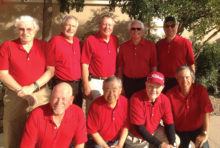 MOGA officers and committee persons with their proud red MOGA golf shirts are front row (left to right): Paul Dinardo, tournaments; Aki Yasuda tournaments; Craig Annis, vice president and Rich Castro, membership; Back row (left to right): Jim Hooyman, treasurer; Dan Bogaard, Handicap Chairman; John Kolb, secretary; Doug Braun, president and Blair Poitras, awards chairman