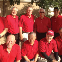 MOGA officers and committee persons with their proud red MOGA golf shirts are front row (left to right): Paul Dinardo, tournaments; Aki Yasuda tournaments; Craig Annis, vice president and Rich Castro, membership; Back row (left to right): Jim Hooyman, treasurer; Dan Bogaard, Handicap Chairman; John Kolb, secretary; Doug Braun, president and Blair Poitras, awards chairman