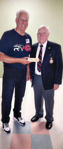 Roy Partridge (right) guest speaker at the Sun Lakes Aero Club gathering on February 20 with club President Cannon Hill; photo by J.R. Scheidereiter