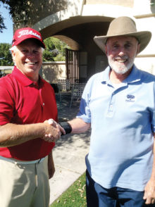 The 2017 President’s Cup Winner Sid Schwartz (right) being congratulated by MOGA President Doug Braun
