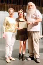 Pictured (left to right) Phyllis Novy, SLCT president; Emma Wang, recipient of $1000 scholarship; and Roger Edmonds, scholarship chairman