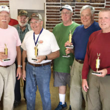 Top shooter from each Robson Community, left to right: Ron Schroer, Robson Ranch; Roger Fendt, Quail Creek; Darwin Puls, PebbleCreek; Charles Chapman, Sun Lakes; Bruce Engle, SunBird; and Dave Sack, SaddleBrooke