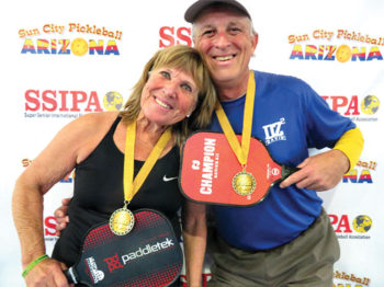 David Zapatka, IronOaks, and Diane Baumgartner won the Gold medal in the 5.0 65-69 Mixed Doubles at the Sun City Marinette SSIPA Tournament.