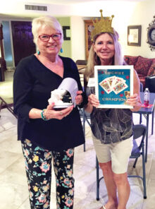 Crowned Euchre King (Vickie Bybee) and Dog House Loser (Sharon Lawrence) from the Oct.