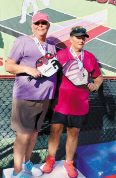 Jamie Noblit (Cottonwood) and Janice Golden (Cottonwood) won the silver medal in the Women's 4.5 60+ at SPA Monster Pickleball Tournament, Surprise, AZ.