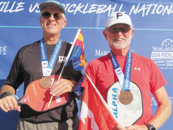 David Zapatka (IronOaks) and Dale Charlton (Kelowna, BC, Canada) won the bronze medal at the USAPA National Championships in the Men’s 5.0, 65+, age and skill division. The tournament was held at the Indian Wells Tennis Garden, Indian Wells, California.