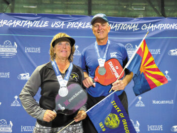 David Zapatka (IronOaks) and Diane Baumgartner (Oregon) won the silver medal at the USAPA National Championships in the Mixed 5.0, 65+ age and skill division. The tournament was held at the Indian Wells Tennis Garden, Indian Wells, California.