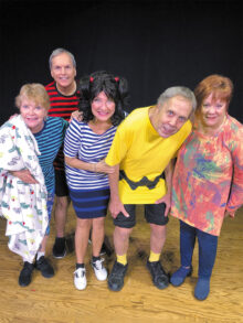 The cast of You're a Good Man, Charlie Brown includes (left to right) Joyce Recupido (Linus), Jim Brown (Schroeder), Sally Holberg (Lucy), Chris Mank (Charlie Brown), and Ginger Henry (Sally). The play opens March 4.