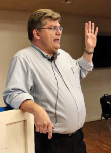 Chandler Airport Manager Chris Andres was guest speaker at the Sun Lakes Aero Club gathering Jan. 20 at the Sun Lakes Country Club. (Photo by Gary Vacin)