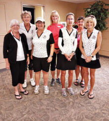 Left to right: Ginger Mayes, Eden Carter, Sue Lawless, Jackie Smith (club champion), Susan Utzinger, Kathleen Gardner (most improved), Lisa Mohoric. Our big winners! Includes club champion, most improved, and 2020 and 2021 State Medallion teams.